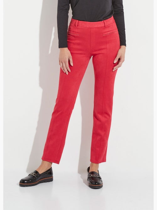 Pantalón recto de ante con cinturilla elástica y vientre plano - Afibel - Kiabi