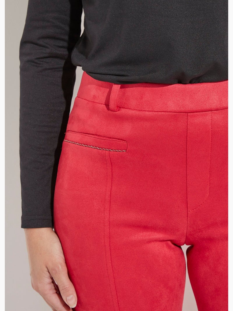 Pantalón recto de ante con cinturilla elástica y vientre plano - Afibel Terracota - Kiabi