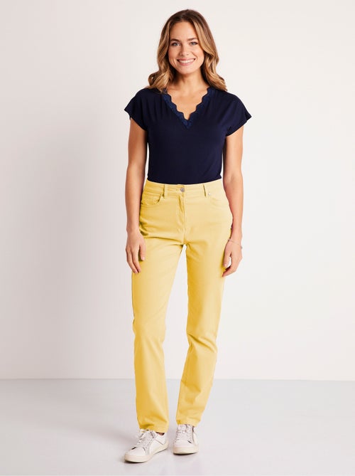Pantalón recto de cinco bolsillos de algodón elástico - Afibel - Kiabi