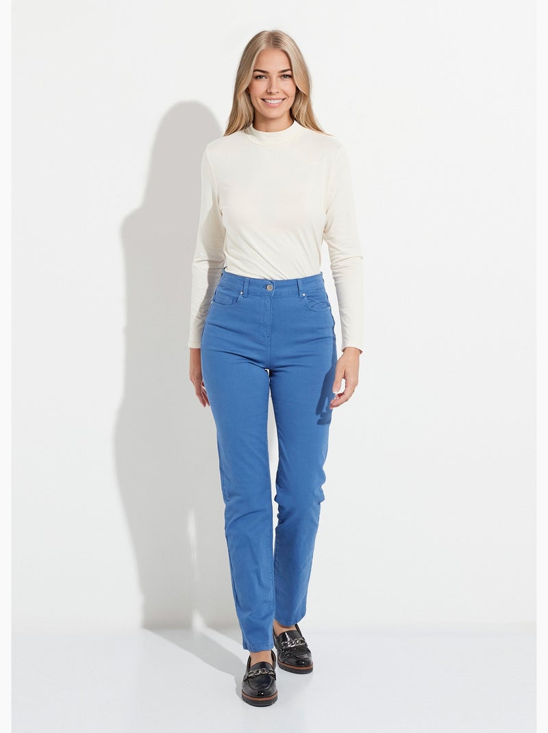 Pantalón recto de cinco bolsillos de algodón elástico - Afibel Azul - Kiabi