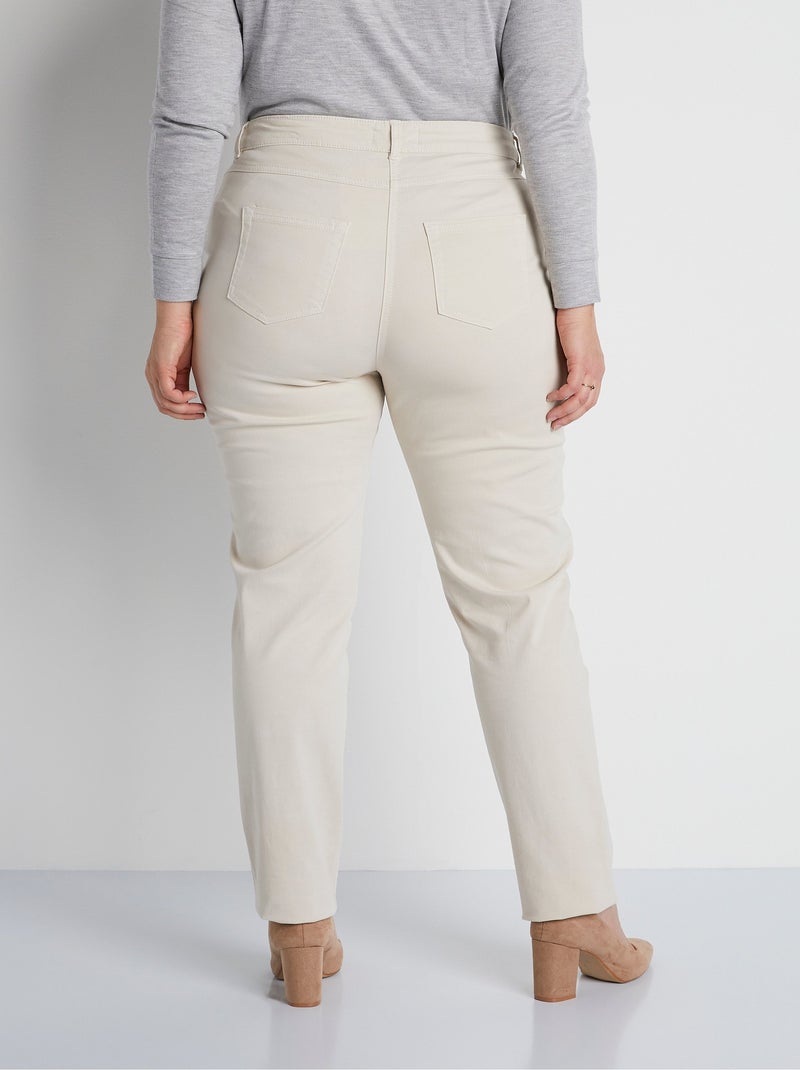 Pantalón recto de cinco bolsillos de algodón elástico - Afibel Beige - Kiabi