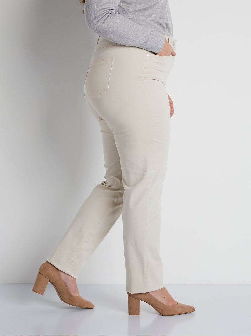 Pantalón recto de cinco bolsillos de algodón elástico - Afibel Beige - Kiabi