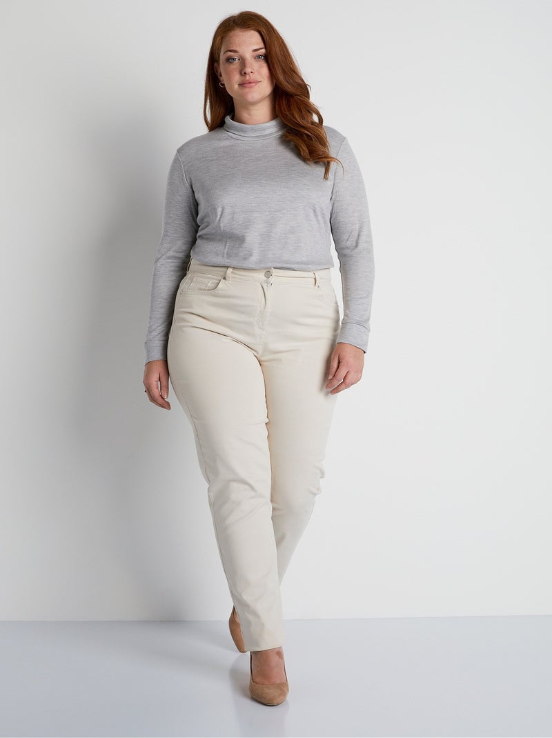 Pantalón recto de cinco bolsillos de algodón elástico - Afibel Beige - Kiabi