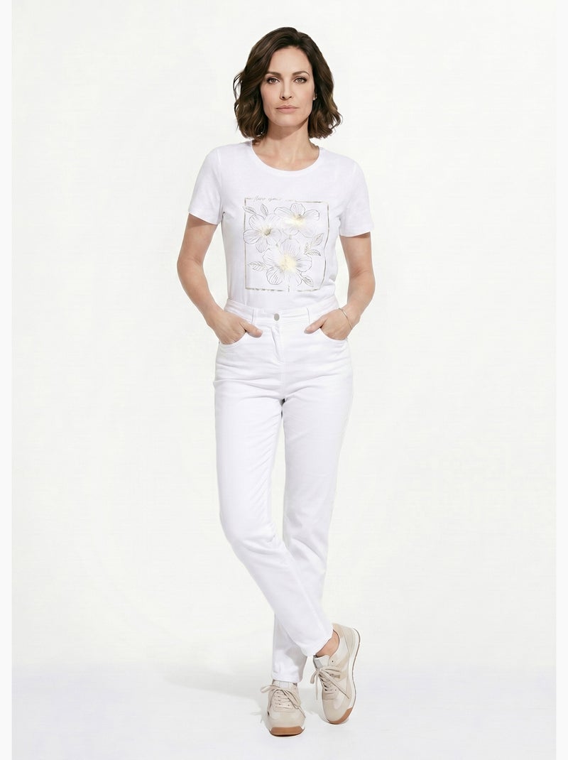 Pantalón recto de cinco bolsillos de algodón elástico - Afibel Blanco - Kiabi