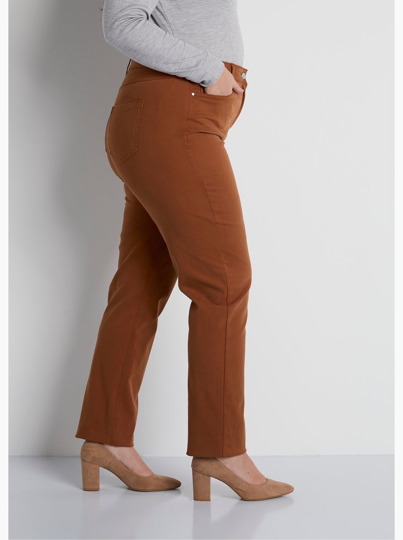 Pantalón recto de cinco bolsillos de algodón elástico - Afibel Crudo - Kiabi