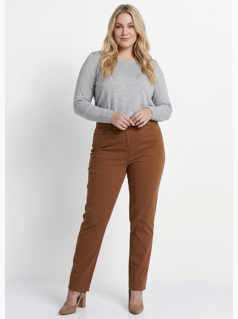 Pantalón recto de cinco bolsillos de algodón elástico - Afibel Crudo - Kiabi