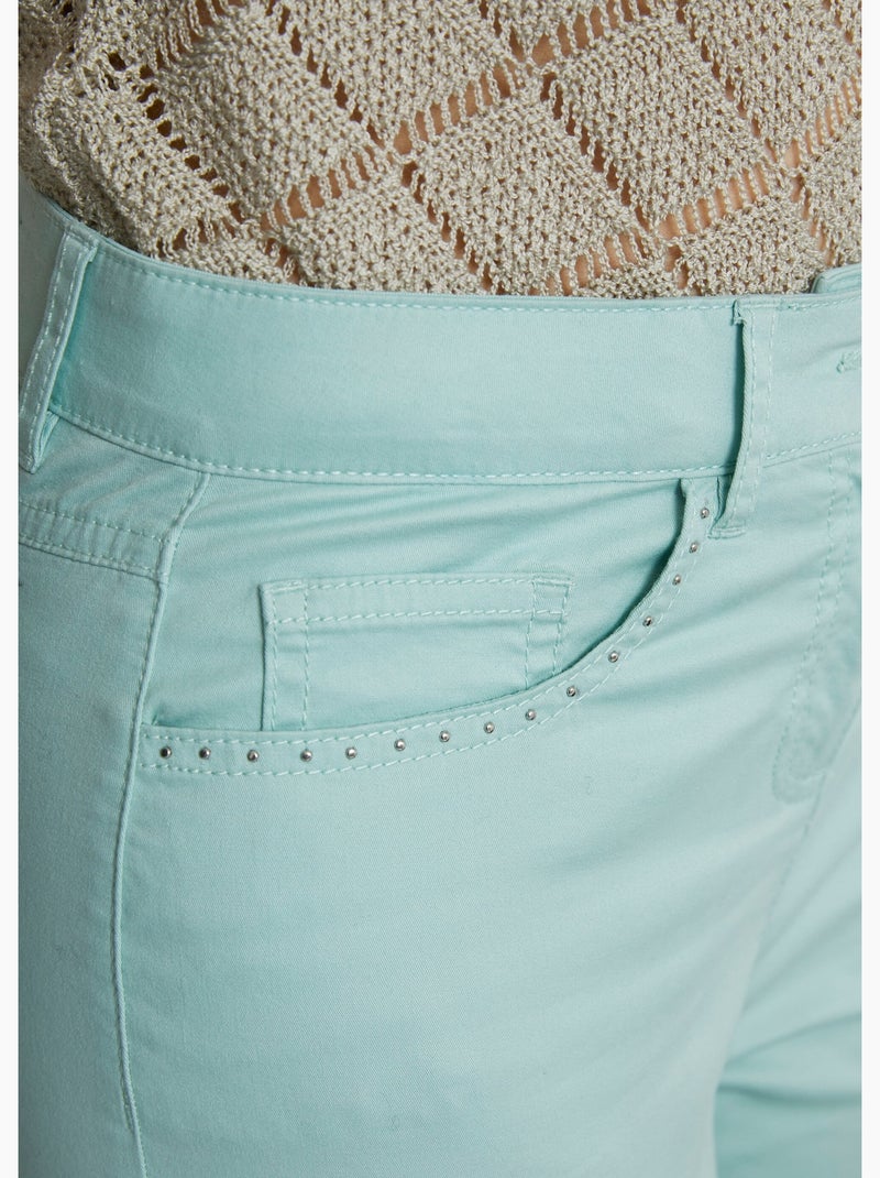 Pantalón recto de cinco bolsillos de algodón elástico - Afibel Verde - Kiabi