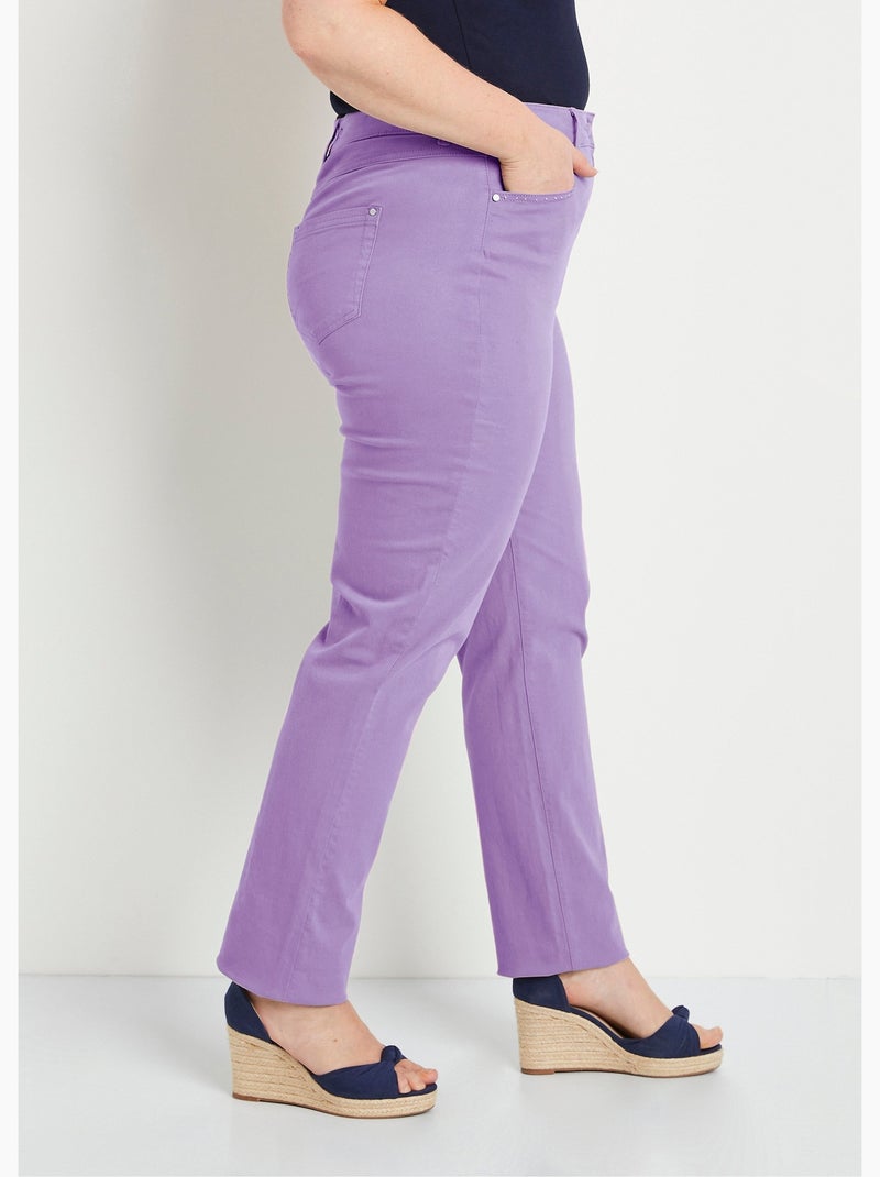 Pantalón recto de cinco bolsillos de algodón elástico - Afibel Violeta - Kiabi