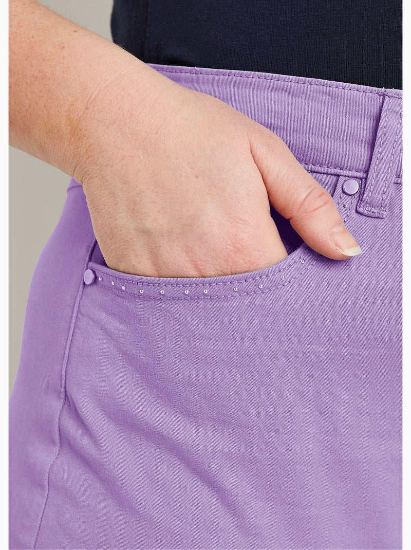 Pantalón recto de cinco bolsillos de algodón elástico - Afibel Violeta - Kiabi