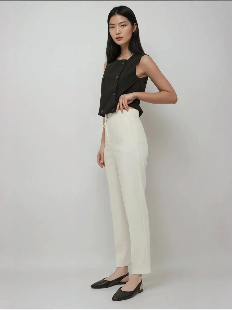 Pantalón recto de corte premium con detalle de bolsillo hiccup Blanco - Kiabi
