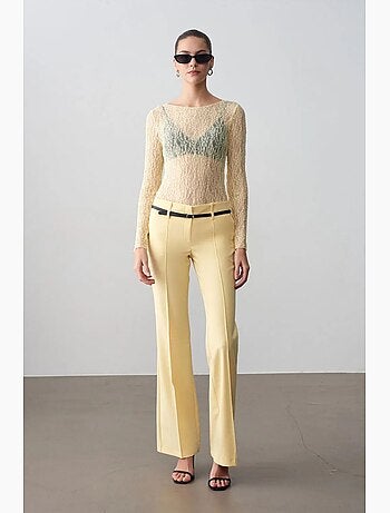 Pantalón recto de crepé con cinturón dilvin