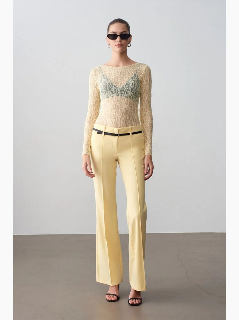 Pantalón recto de crepé con cinturón dilvin Amarillo limón - Kiabi