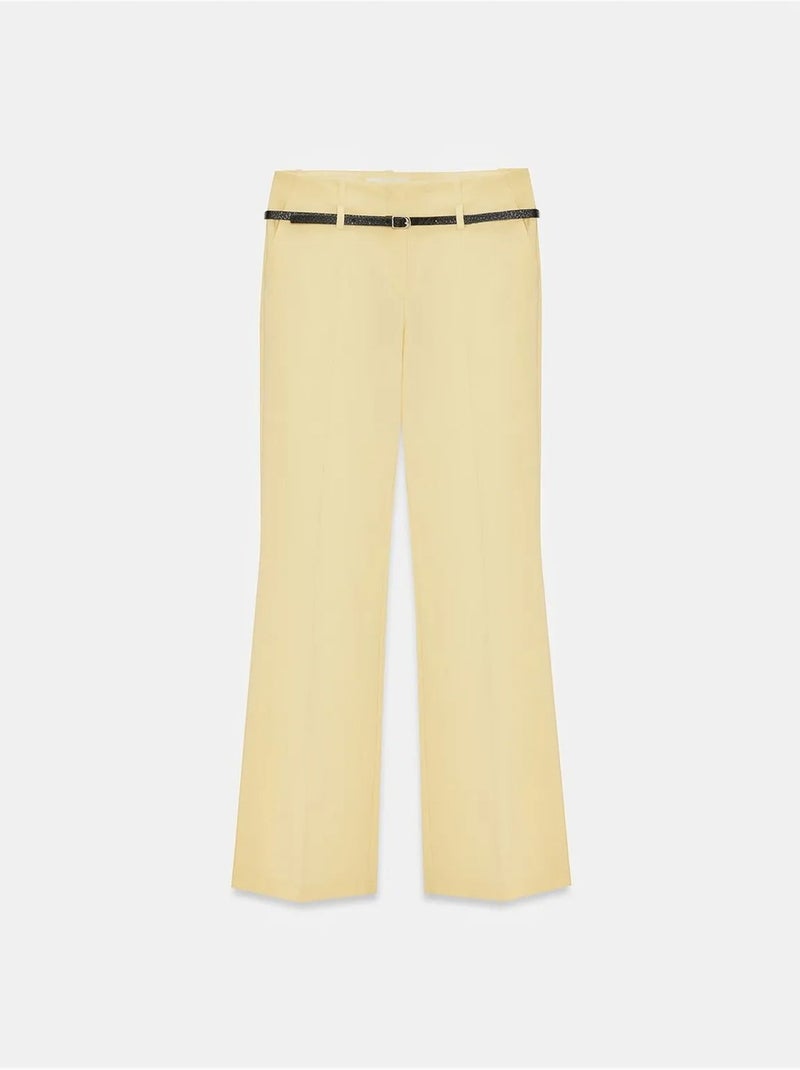 Pantalón recto de crepé con cinturón dilvin Amarillo limón - Kiabi