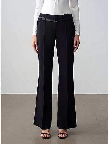 Pantalón recto de crepé con cinturón dilvin