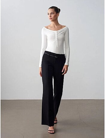 Pantalón recto de crepé con cinturón dilvin