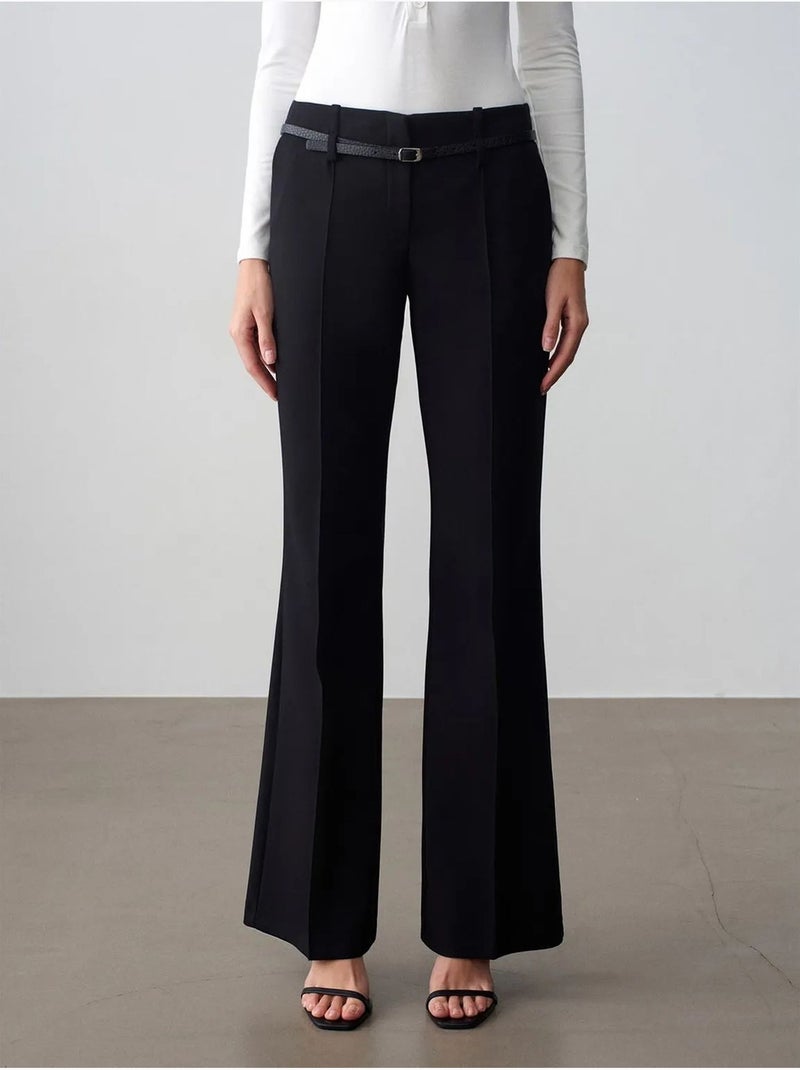 Pantalón recto de crepé con cinturón dilvin Negro - Kiabi