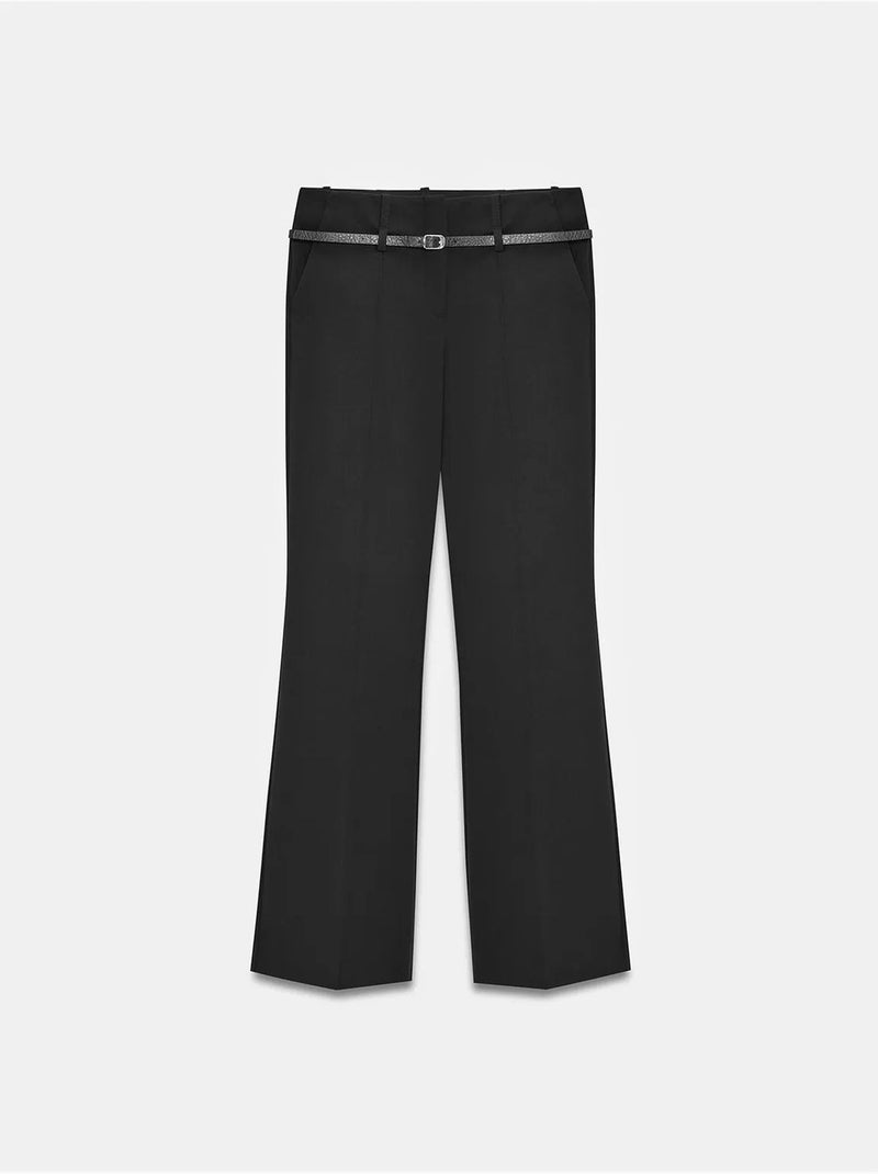 Pantalón recto de crepé con cinturón dilvin Negro - Kiabi
