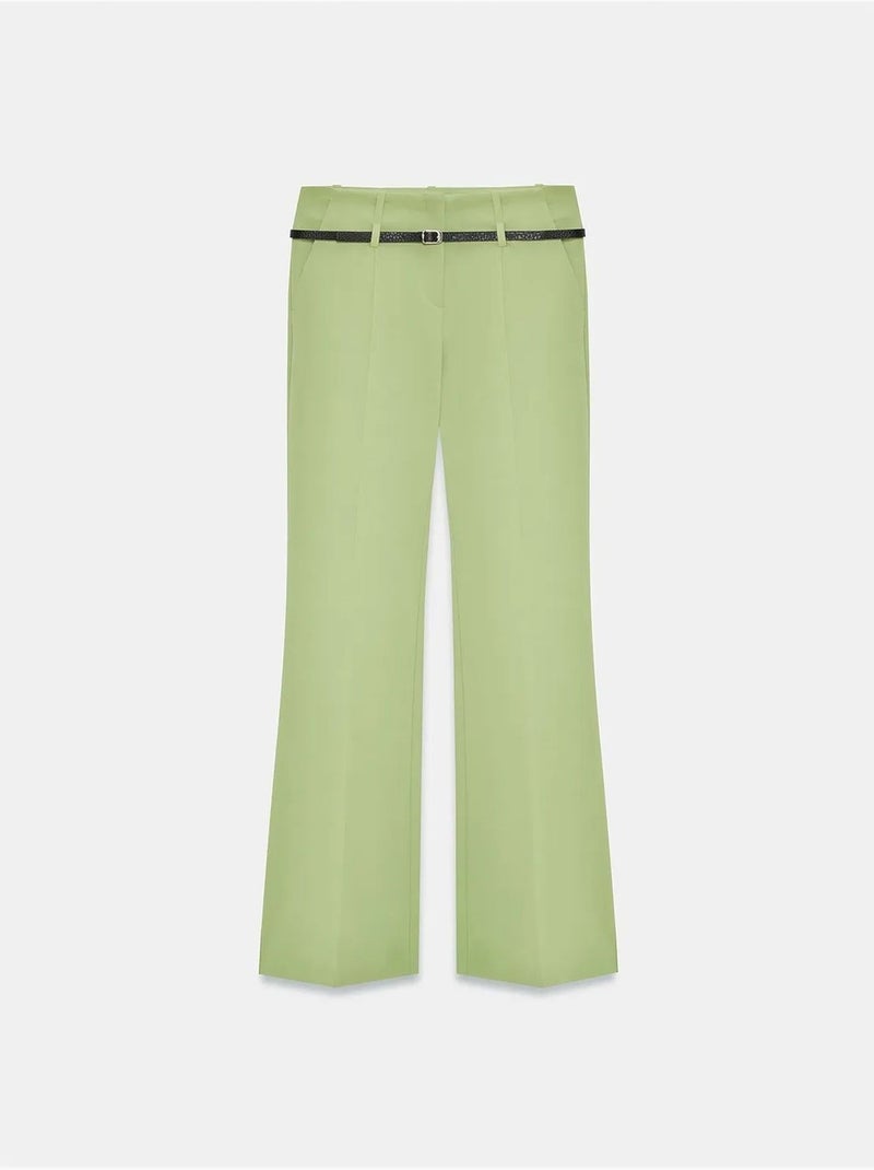 Pantalón recto de crepé con cinturón dilvin Verde menta - Kiabi