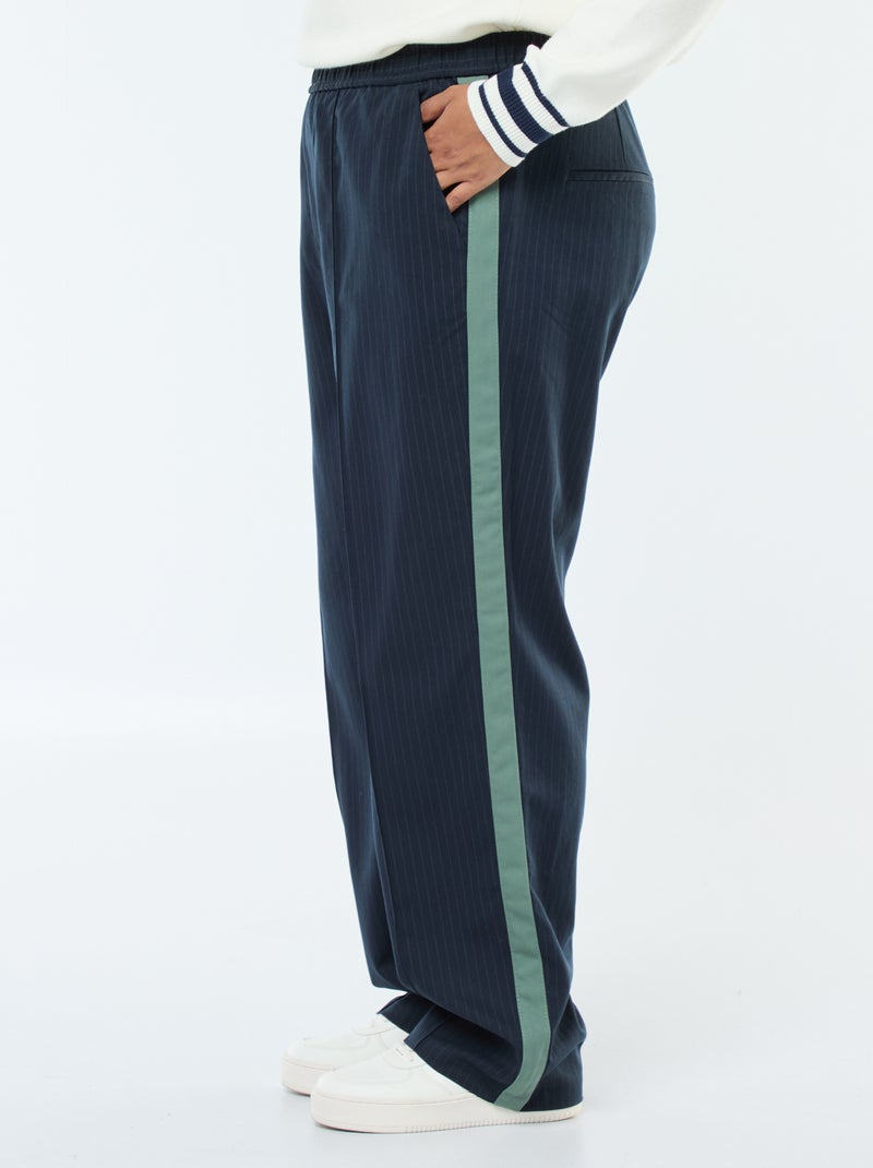 Pantalón recto de cuadros con banda en los laterales Azul - Kiabi