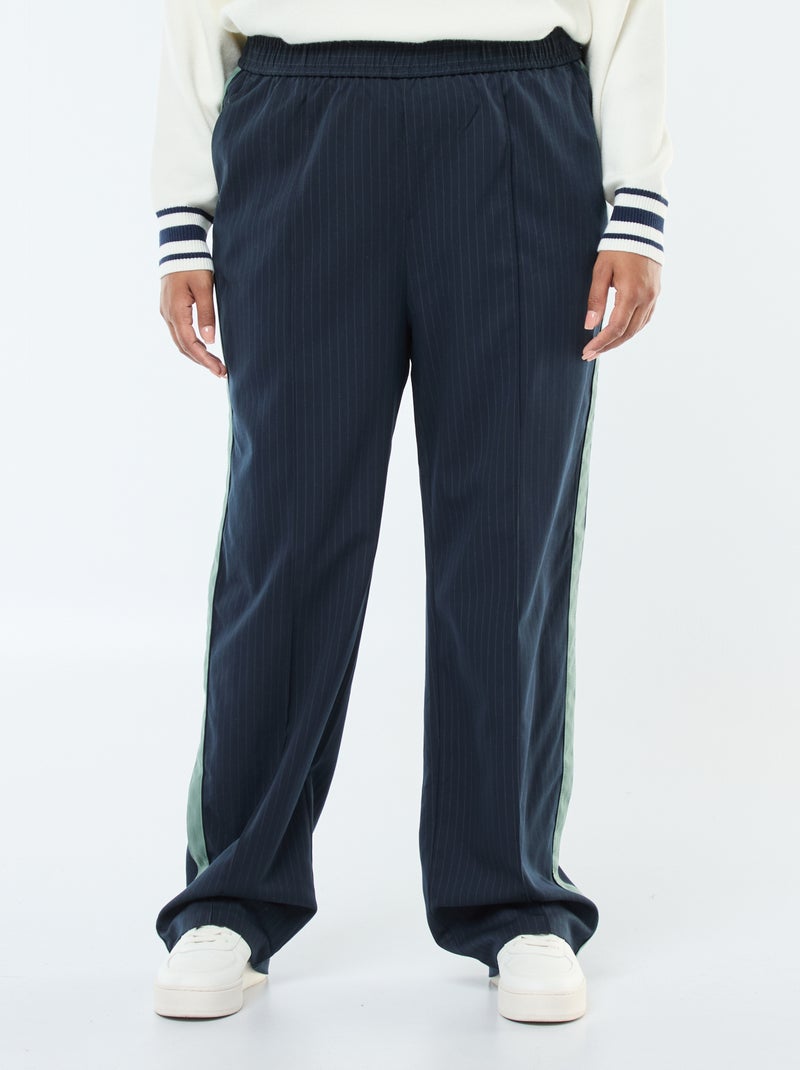 Pantalón recto de cuadros con banda en los laterales Azul - Kiabi