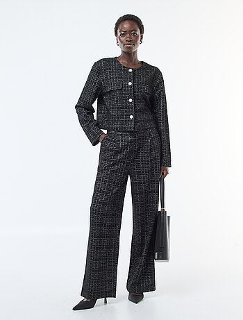 Pantalón recto de cuadros con cinturón elástico