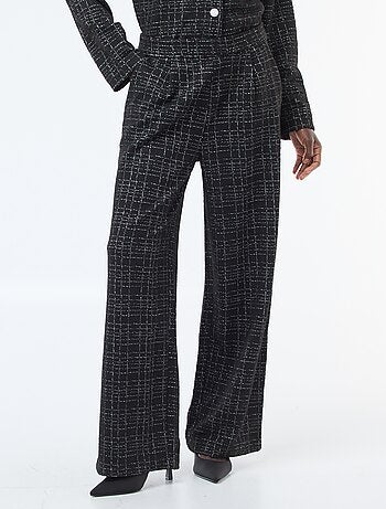 Pantalón recto de cuadros con cinturón elástico