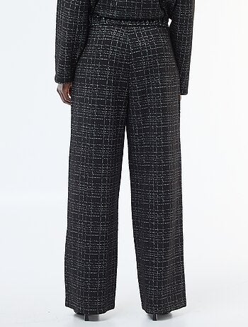 Pantalón recto de cuadros con cinturón elástico