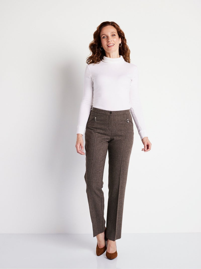 Pantalón recto de espiga o jaspeado con entrepierna de 70 cm - Afibel Marrón - Kiabi