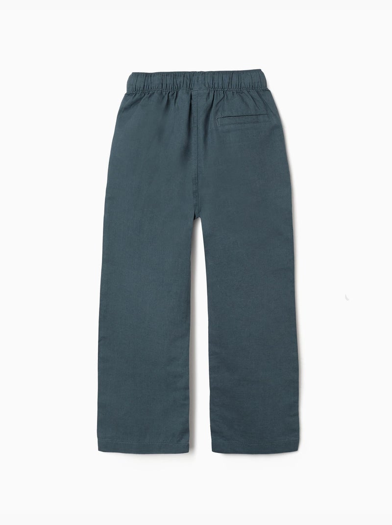 Pantalón recto de lino con cordón Azul Azul - Kiabi