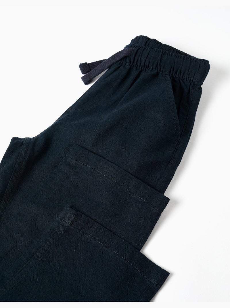 Pantalón recto de lino con cordón Azul Azul - Kiabi