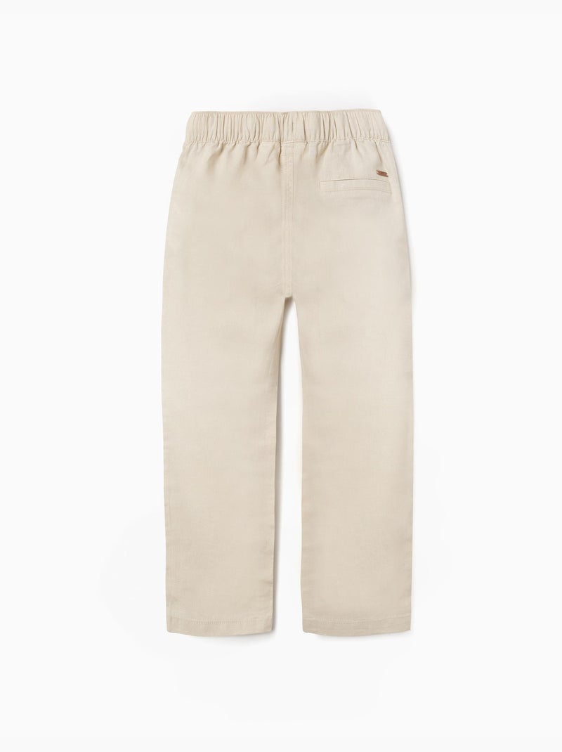 Pantalón recto de lino con cordón Beige claro - Kiabi