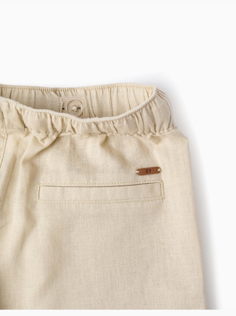 Pantalón recto de lino con cordón Beige claro - Kiabi