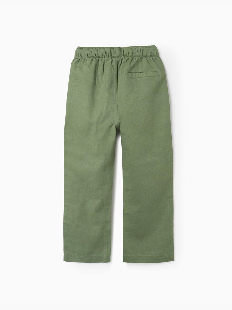 Pantalón recto de lino con cordón Verde - Kiabi