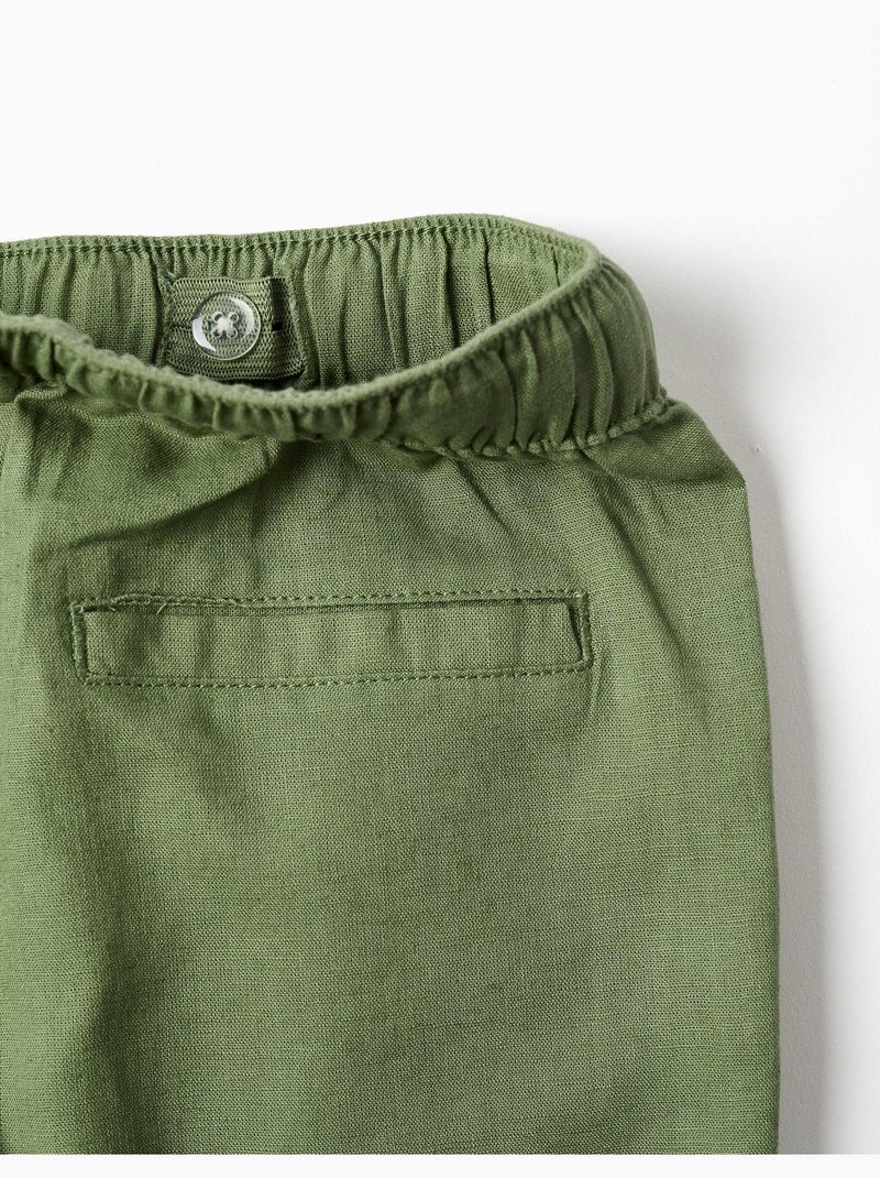Pantalón recto de lino con cordón Verde - Kiabi