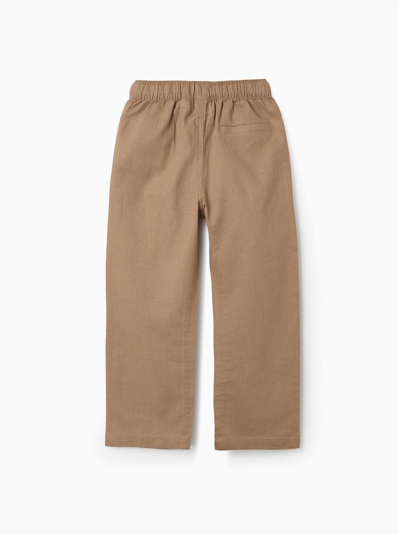 Pantalón recto de lino con cordones Beige oscuro - Kiabi