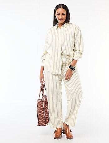 Pantalón recto de lino mezclado