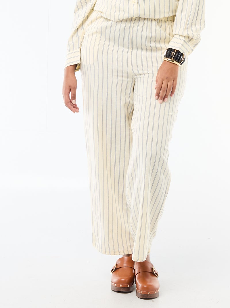 Pantalón recto de lino mezclado Amarillo - Kiabi