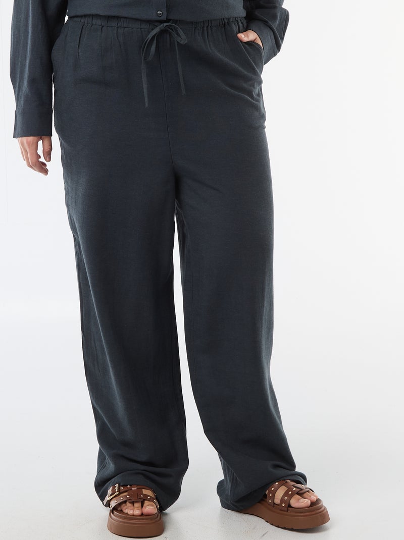 Pantalón recto de lino mezclado Azul - Kiabi