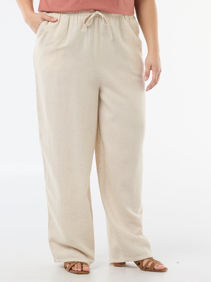 Pantalón recto de lino mezclado Beige - Kiabi