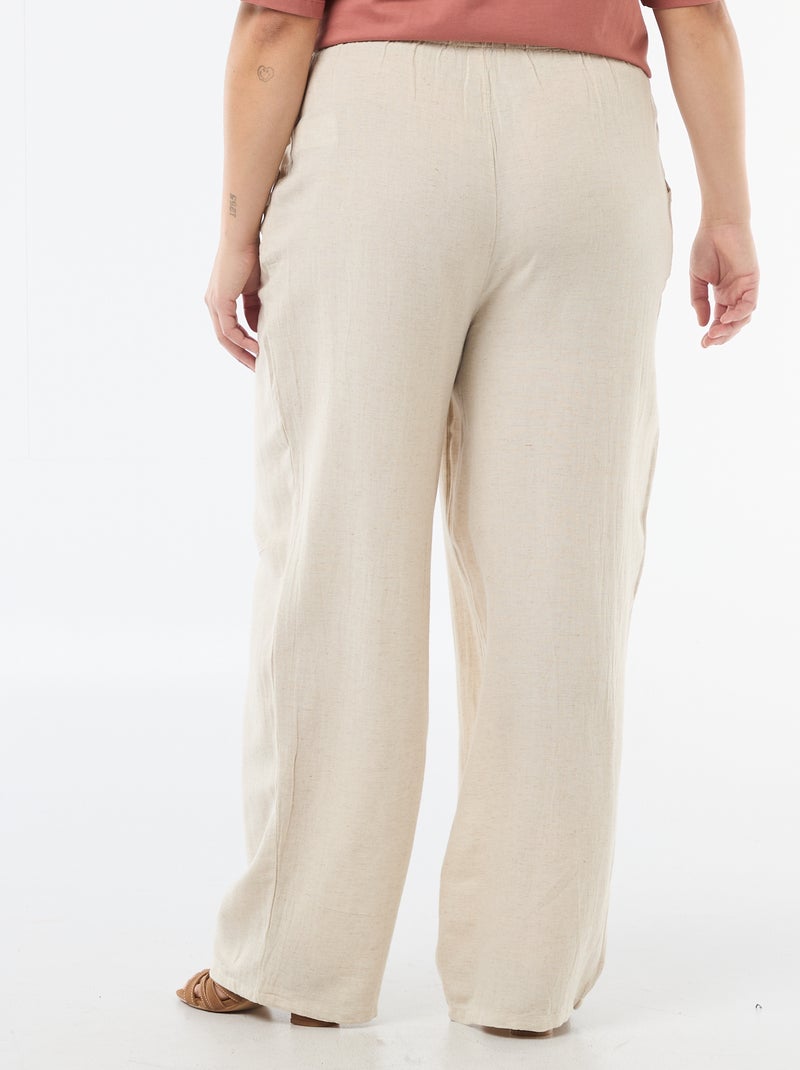 Pantalón recto de lino mezclado Beige - Kiabi