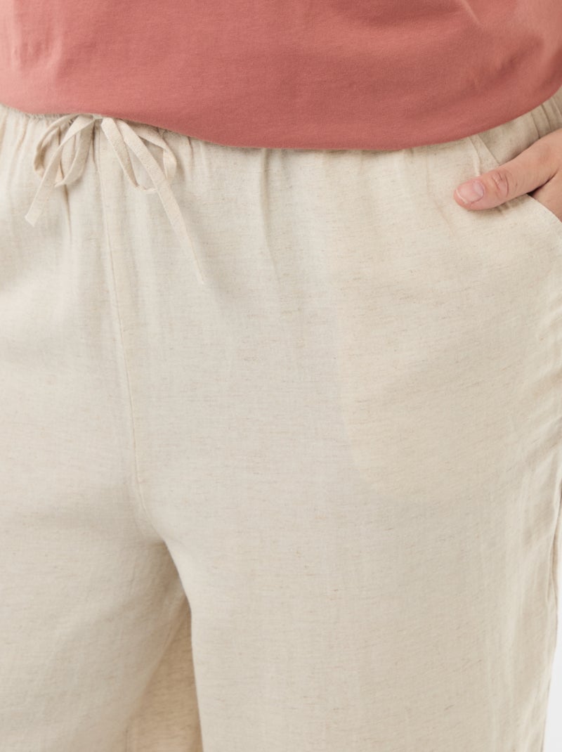 Pantalón recto de lino mezclado Beige - Kiabi
