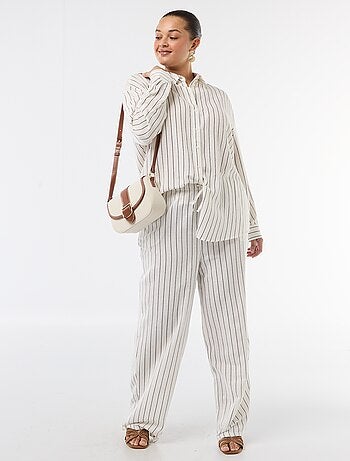 Pantalón recto de lino mezclado