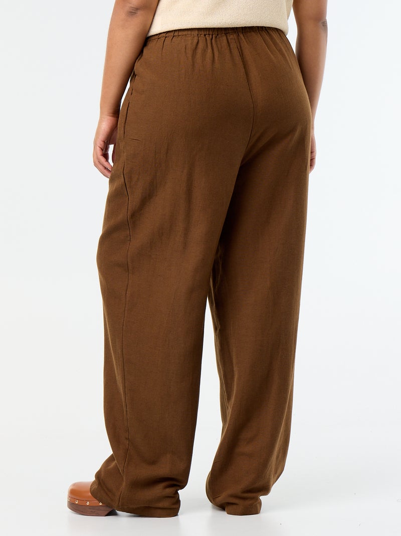 Pantalón recto de lino mezclado Marron - Kiabi