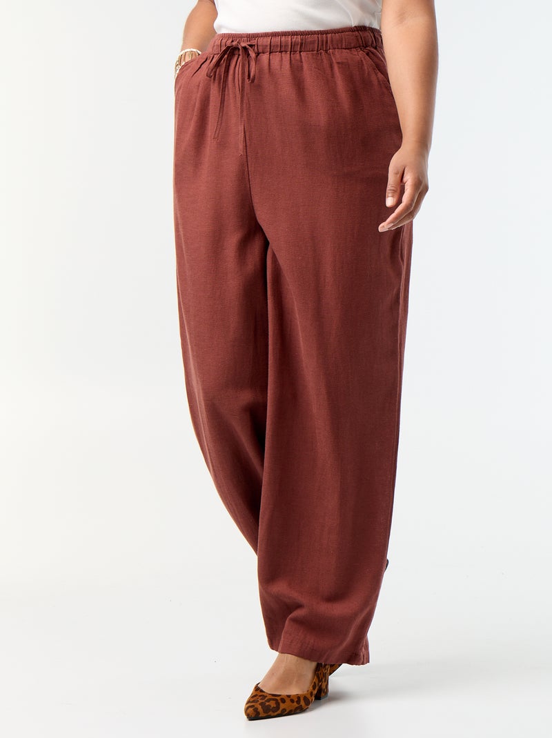Pantalón recto de lino mezclado Marron - Kiabi