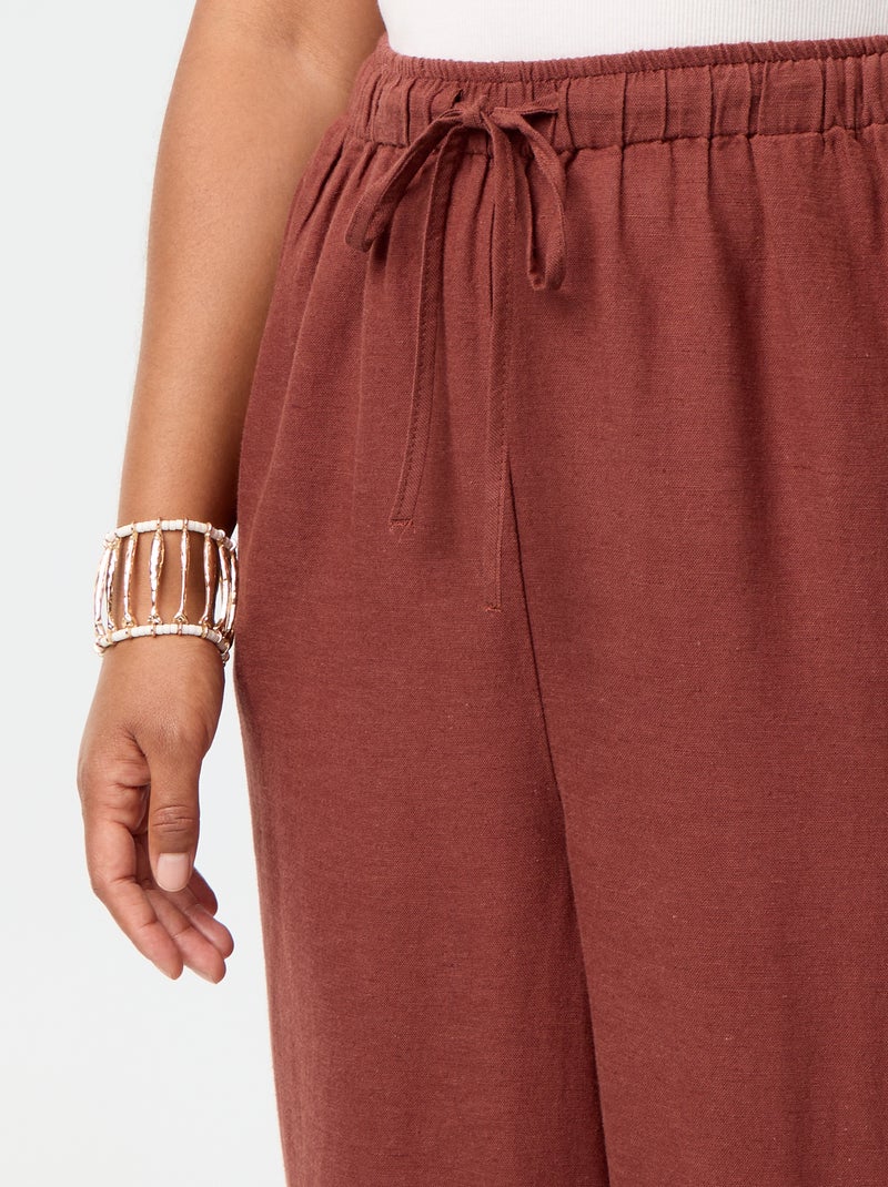 Pantalón recto de lino mezclado Marron - Kiabi