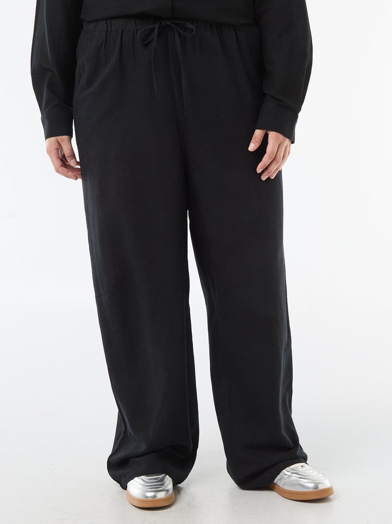 Pantalón recto de lino mezclado Negro - Kiabi