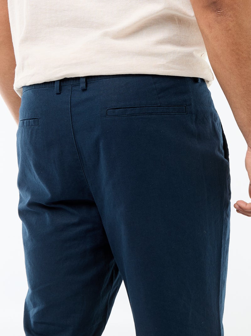 Pantalón recto de lino mixto Azul - Kiabi