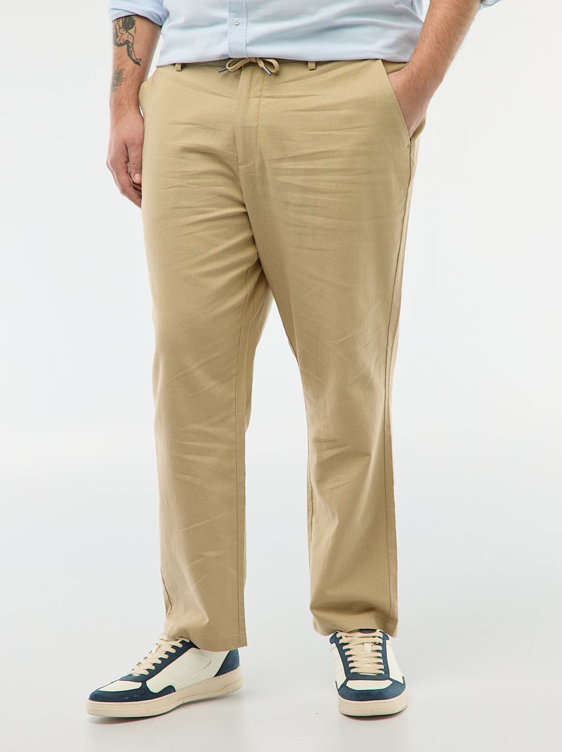 Pantalón recto de lino mixto Beige - Kiabi