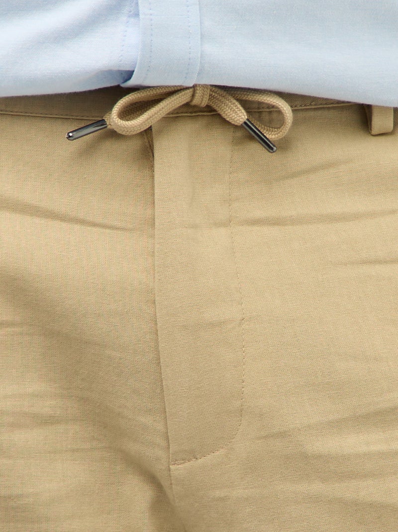 Pantalón recto de lino mixto Beige - Kiabi