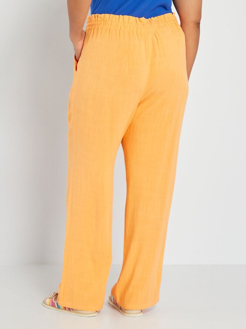 Pantalón recto de lino naranja albaricoque - Kiabi